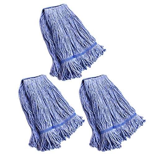 Image of String Mop Heads Replacement Heavy Duty Commercial Grade Blue Cotton Looped End Wet Industrial Cleaning Mop Head Refills (3, Medium)