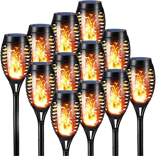 Image of Geemoo 12 Pack Solar Flickering Dancing Flame Lights Waterproof Solar Torch Lights for Outdoor Garden Patio Pathway Yard Driveway Decorative
