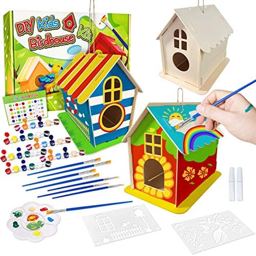 Image of Heyzeibo DIY Birdhouse Kit for Kids, 3 Sets Super Large Wooden Bird Bungalow Hanging Kits, Wood Birdhouse Making Set - Build and Paint Your Own Birdhouse Arts Crafts Birthday Gift for Girls Boys