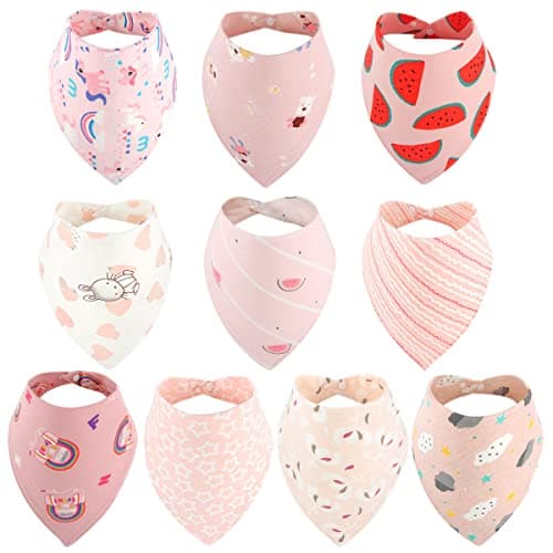 Image of Discoball Lovely Baby Bandana Dribble Bibs for Drooling and Teething - 10 Pack Super Soft and Absorbent Drool Bibs with Adjustable Snaps for Toddlers (Pink)