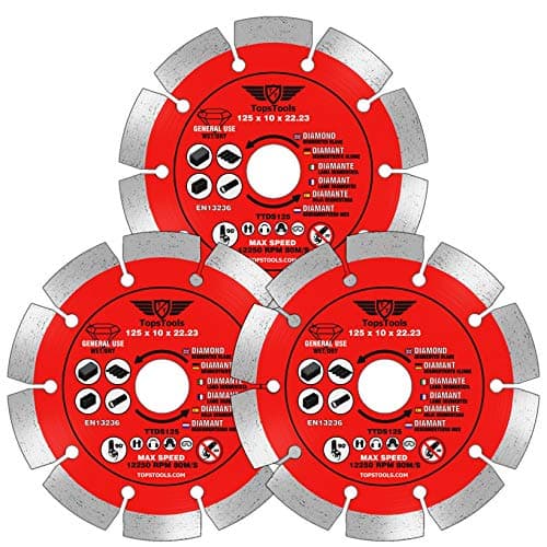 Image of 3 x TopsTools TTDS125_3 125mm (5 inch) x 10mm x 22.23mm Bore Segmented Diamond Angle Grinder Circular Saw Blades