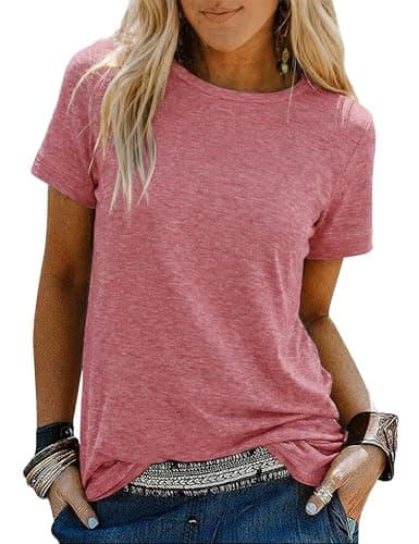 Image of Demegimi Womens Regular Fit Short Sleeve T Shirt Plain Colour Casual Tee Comfortable Everyday Wear Perfect for Summer Work or Leisure Pink