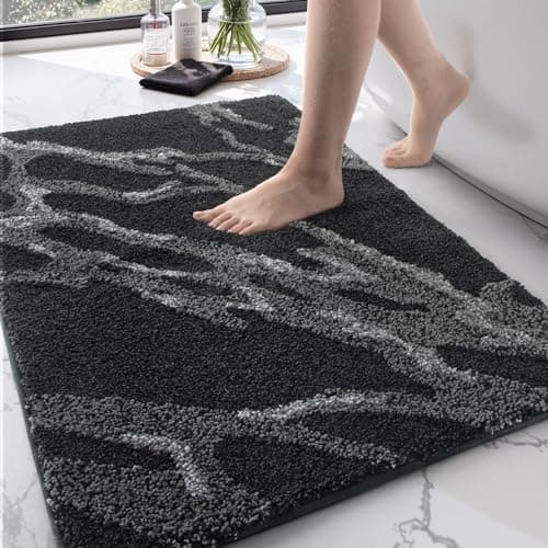 Image of DEXI Microfibre Bath Mat 44 x 76 cm, Non-Slip Absorbent Bathroom Mats, Extra Soft Thick Absorbent Bathmat, Washable Rugs for Shower Floor, Black