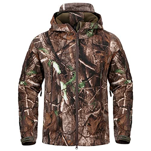 Image of CARWORNIC Hunting Clothes for Men Softshell Real Tree Camouflage Jacket Outdoor Waterproof Camo Fleece Hooded Tactical Coat Windproof Military Army Training Tree Camouflage Hiking Jacket
