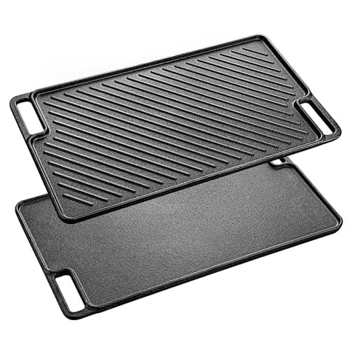 Image of Velaze Cast Iron Griddle & Grill Pan for Gas & Electric Hobs - 45.5 x 26cm, Double-Sided Usable for BBQ, Camping & Garden