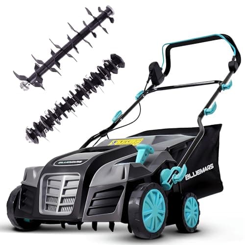 Image of Bluemars 2000W Lawn Scarifier and Aerator, 40CM Working Width Electric Lawn Rake,5 Positions,55L Grass Box, Folding Handle,10M Power Cord