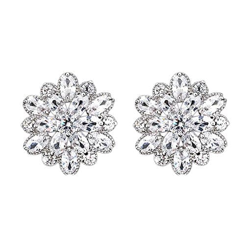 Image of Dazzling Rhodium Plated 925 Sterling Silver Round Cut Flawless Snowflake stud earrings expertly made with Starlight 5A Cubic Zirconia crystal for women Pierced Big Stud Earrings,Allergen-free
