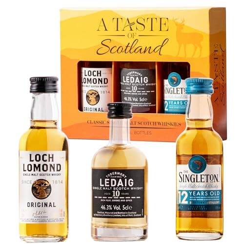 Image of Select Drams A Taste of Scotland Whisky Tasting Set – 3 x 5cl Single Malt Scotch Miniatures | Includes Loch Lomond, Ledaig & Singleton | Scotch Whisky Gift Set for Him | Malt Whisky Tasting Set
