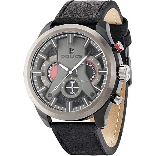 Image of Police Men's Quartz Watch with Black Dial Chronograph Display and Black Leather Strap 14639JSBU/02