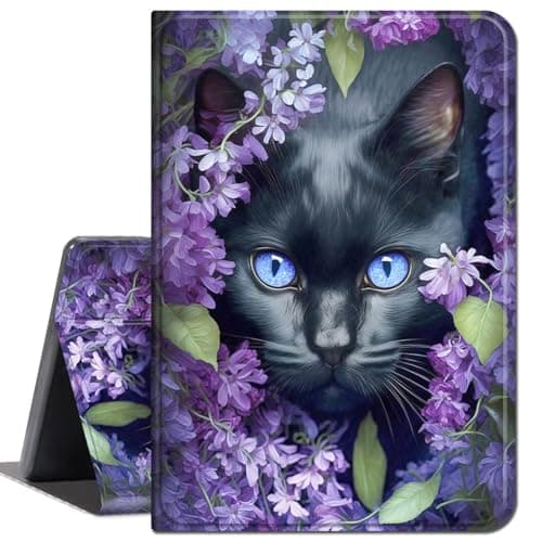 Image of Case for Samsung Galaxy Tab E 9.6 (SM-T560/T561/T567V),Slim Lightweight Smart Shell Stand Cover with Auto Wake/Sleep Case for 9.6" Samsung Galaxy Tab E 9.6 T560 Tablet,Cute Black Cat Flower