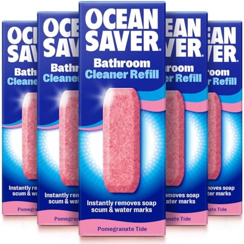 Image of OceanSaver Eco Multi-Surface Bathroom Cleaner - 6x 10ml Refills | Powerful Just Add Water Toilet, Sink & Shower Watermark & Cleaning Spray | Plant Based, Plastic & Cruelty-Free | Pomegranate Scent