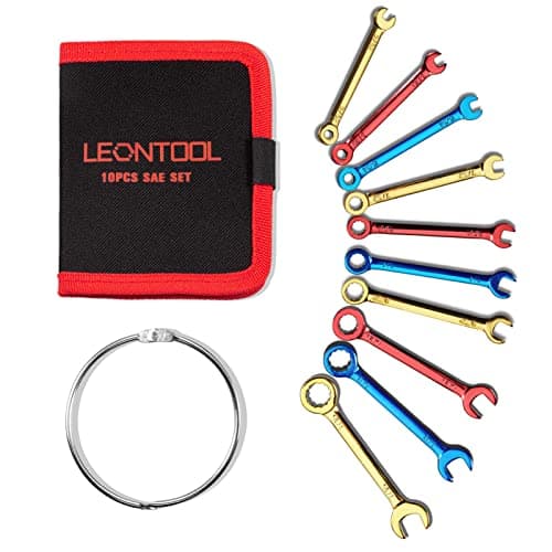 Image of LEONTOOL Small Wrench Set SAE 10 PCS 5/32" to 7/16" Color Plated Open and Box End Mini Wrenches with Key Ring Small Standard Spanner Ignition Wrench Set with Portable Storage Pouches