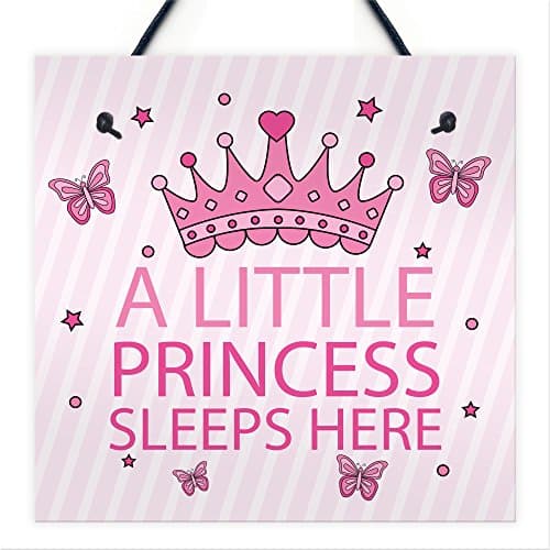 Image of Red Ocean Princess Sleeps Hanging Wall Door Plaque Nursery Bedroom Sign Gift Baby Girls Fairytale Decor