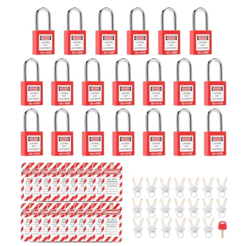Image of Safety Lockout Padlock, 20 Pack Electrical Lockout Padlocks with 30 Pack Reusable PVC Danger Warning Signs and 41 Keys, Lockout Tagout Kit for Industrial Use Electric Hydraulic Pneumatic Applications