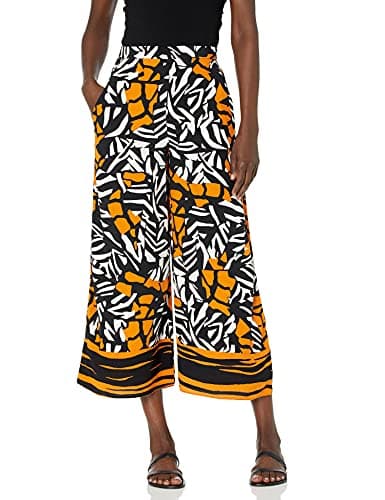 Image of French Connection Women's AFARA Drape Culottes Pants, Black Multi, 8