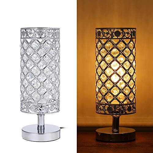 Image of Tomshine Crystal Bedside Table Lamp Sliver Bedroom Nightstand Light Modern E27 Lamp for Living Room,Guest Room,Dresser Table Decoration