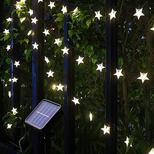Image of Solar String Lights, 29Ft/9M 60 LED Solar Star String Lights Warm White Solar Powered Fairy Lights Outdoor 8 Modes Waterproof Festival Lighting for Garden Patio Yard Home Wedding Party Decoration