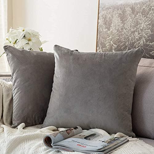 Image of MIULEE Decorative Velvet Cushion Covers 45cm x 45cm/Square Throw Pillowcases for Sofa Bedroom with Invisible Zipper 18x18 Inch Grey Sets of 2
