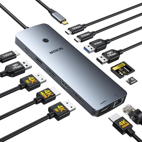 Image of MOKiN USB C Docking Station 3 Monitors, 14-in-1 Triple Monitor Laptop Dock with Dual HDMI DisplayPort 4K@60Hz, 100W PD, 5Gbps USB-A/C 3.0, SD/microSD, Gigabit Ethernet for Windows/Mac Laptops