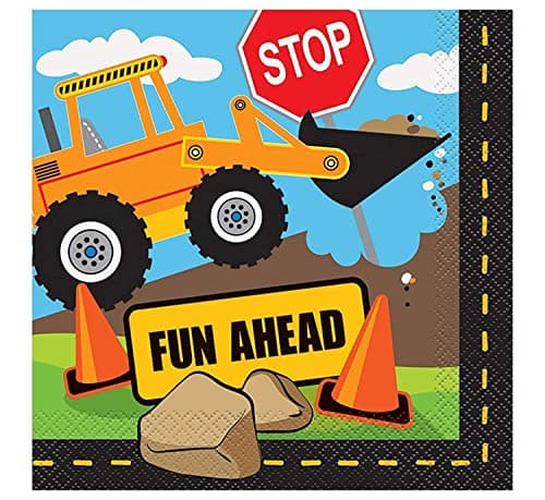 Image of Construction Party Multicolor Paper Luncheon Napkins (16cm) Pack of 16 - Vibrant and Fun Tableware for Kids' Celebrations, 13" x 13"