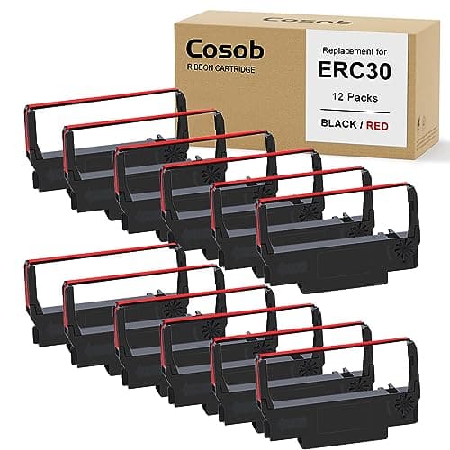 Image of Cosob 12 Pack ERC30 ERC30 Black and Red ERC-30 ERC30/34/38 Ribbon Compatible with Epson TM-U220 M188B ERC30 ERC34 ERC38 NK506 Printer
