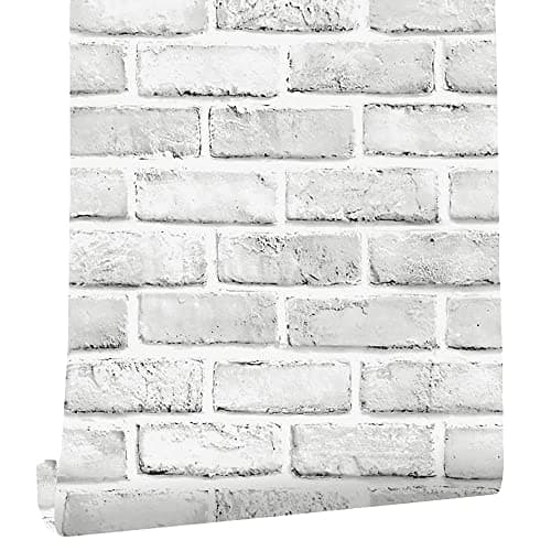 Image of Tinicor White Brick Wallpaper Self Adhesive, Brick Effect Peel and Stick Wallpaper, Vinyl Waterproof Vintage Wall Paper, Sticky Back Plastic Contact Paper for Christmas Home Wall Decor, 44 x 300cm