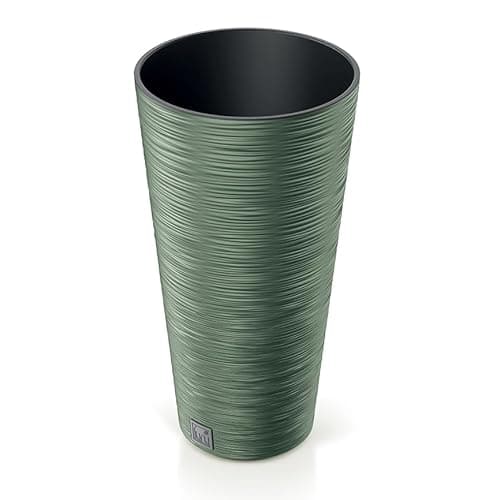 Image of B2C Round FURU Style Look Textured Planter Tall Flower Plant Pot Indoor Outdoor Garden Decor Modern Elegant Patio Home (Earth Green, 300mm - 12")