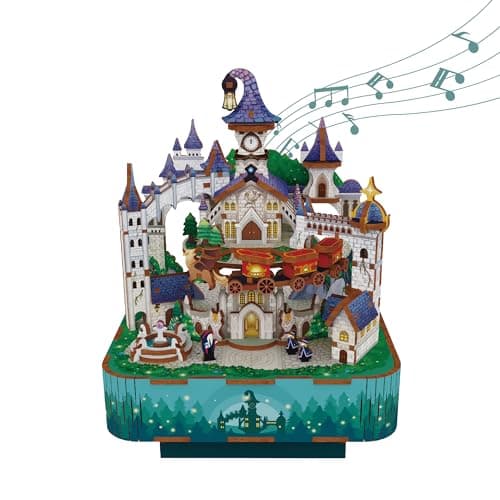 Image of Tonecheer Music Box Wooden 3D Puzzle, Magical Castle DIY Model Kit for Adults, Rotating Music Box, Wooden Puzzle for Home Decoration Gifts for Birthday Christmas