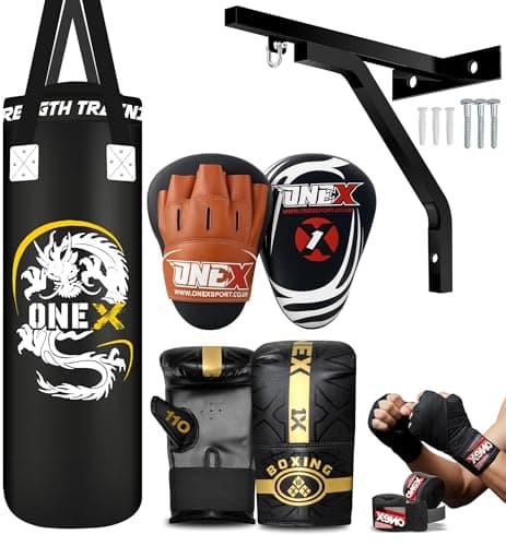 Image of Boxing bag heavy duty 3ft – 4ft – 5ft punch bag with bag Mitts MMA Muay Thai Kickboxing punching bag best boxing equipment for Indoor or Outdoor boxing Training set (Black, 3ft)