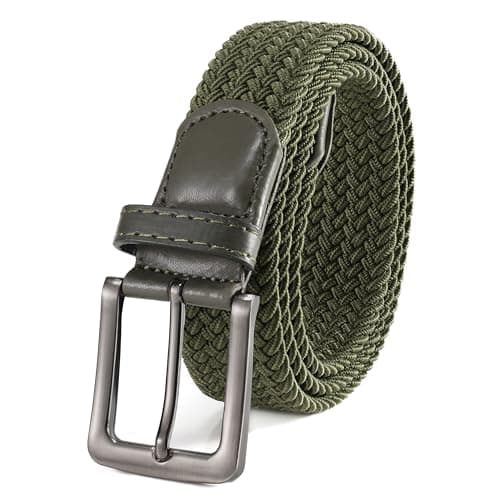 Image of BOZEVON Casual Stretch Elastic Belt - Elasticated Braided Woven Fabric Belt For Men Women Green