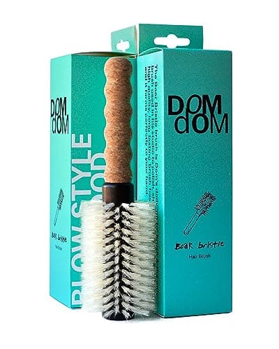 Image of Dom Dom Nylon Boar Bristle Hair Brush, Round Blowout Brush, Medium 2.3" Barrel, Anti Static, Cork Comfort Grip, Detangling, For All Hair Types & Textures, Unisex, Women & Men, All Ages