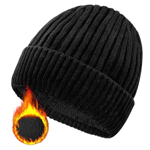Image of lifwimner Winter Beanies Hat for Men&Women, Winter Knit Hat Stretchy Wooly Skullies Unisex Thermal Fleece Beanies(Black)