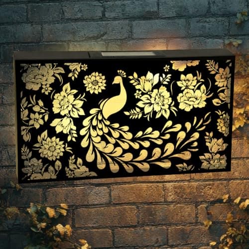 Image of Betley Butterfly Solar Wall Panel Peacock Design, Garden Light Wall Art Decoration, Metal Floral Outdoor Eco Lighting LED Hanging Ornament, 25cm x 48cm