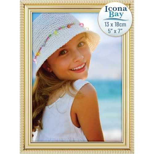 Image of Icona Bay 7x5 Gold Picture Frame Beautifully Detailed Moulding, Contemporary Picture Frame, Wall Mount or Table Top, Inspirations Collection