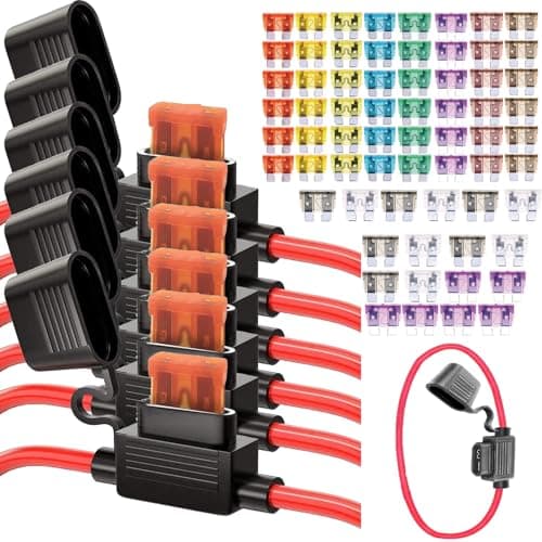 Image of 6pcs Inline Fuse Holder 12V, 12 AWG Waterproof Fuse Holder with 66 Pcs Standard Car Fuses (2A/3A/5A/7.5A/10A/15A/20A/25A/30A/35A/40A, in Line Fuse Holders for Marine Auto Electrical Circuits.