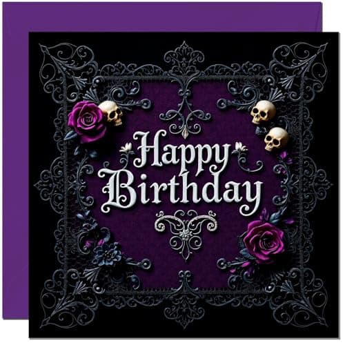 Image of Gothic Birthday Card - Purple Rose Skull birthday card for men women goth teen