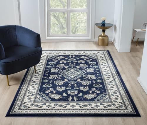 Image of Lord of Rugs Sherborne Quality Traditional Classic Oriental Living Room Bedroom Rug Navy Large 160x230 cm (5'3''x7'7'')