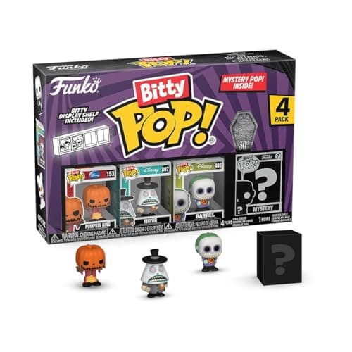 Image of Funko Bitty Pop! the Nightmare Before Christmas - Pumpkin Jack 4PK - Pumpkin King, Mayor (frowning), Barrel and A Surprise Mystery Mini Figure - 0.9 Inch (2.2 Cm) Collectable - Gift Idea Fans