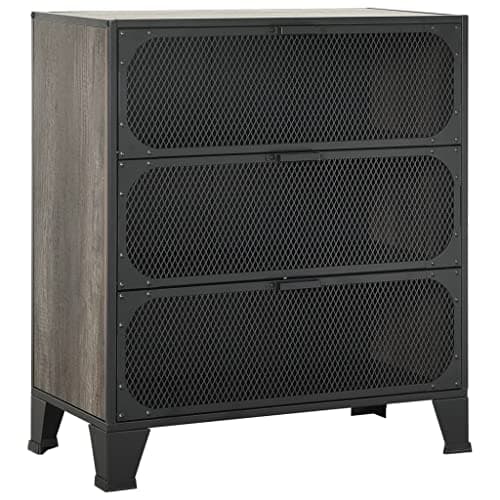Image of GeenYuu Storage Cabinet Grey Metal and MDF 72 x 36 x 82 cm with 3 Mesh Doors and 2 Shelves, Sturdy Multi-Purpose Cabinet for Office, Basement, Garage, Utility Room