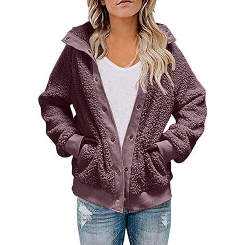 Image of Zeiayuas Womens Fleece Shacket Jacket Long Sleeve Button Down Sherpa Jackets Winter Warm Coat Fuzzy Fluffy Outwear Faux Fur Hoodie Teddy Bear Coats Ladies Wool Blend Winter Jackets with Pocket