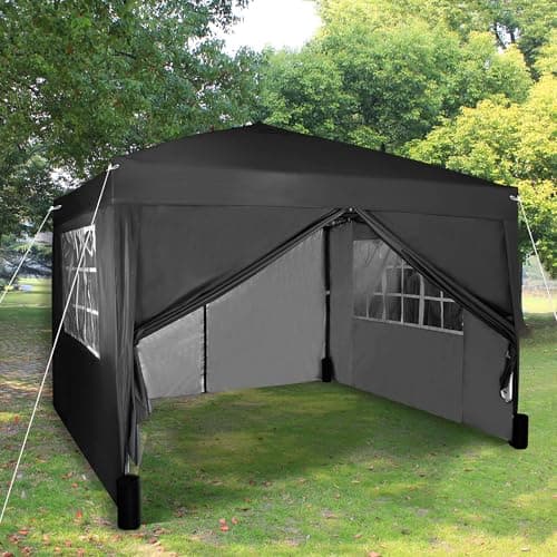 Image of Pop-up Gazebo 3m x 3m with Sides & 4 Weight Bags & Silver Protective Layer Waterproof Marquee Canopy WS (Black)
