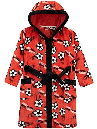 Image of Harry Bear Football Dressing Gown, Boys Dressing Gown, Cosy Boys Bathrobes, Red 10-11 Years