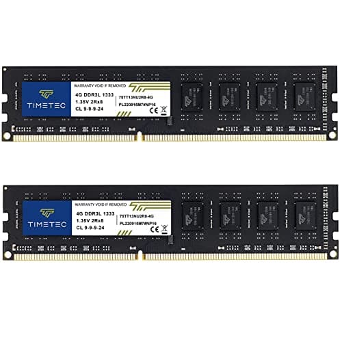 Image of Timetec 8GB KIT(2x4GB) DDR3 / DDR3L 1333MHz PC3-10600 Non-ECC Unbuffered 1.5V / 1.35V CL9 2Rx8 Low Density Dual Rank 240 Pin UDIMM Desktop PC Computer Memory RAM Module Upgrade (8GB KIT(2x4GB))