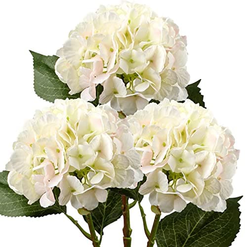 Image of Briful 21" Artificial Hydrangea Flowers Silk Flower Fake Flower, Set of 3 Beige Artificial Flowers Fake Hydrangea Long Stems for Home Wedding Party Décor