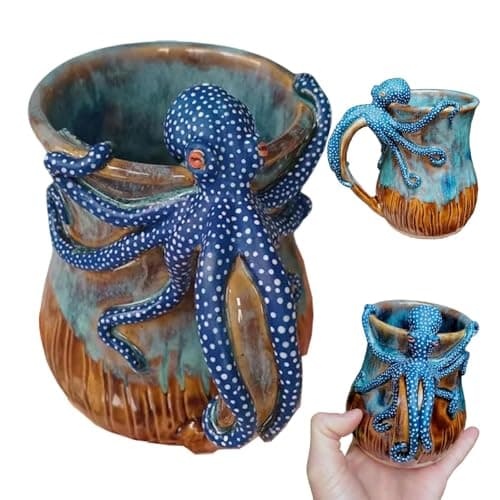 Image of Dive Into Every Sip Novel Handmade Octopus Shaped Statue Cup 3D Coffee Mug Gifts Creative Art Mugs Ceramic Milk Cups 3D Sculpted Coffee Ceramic Mug Ocean Octopus Style with Tentacles Beard Handle