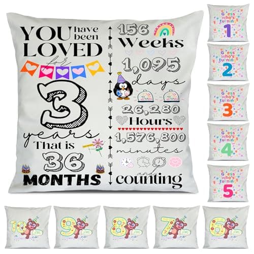 Image of SAMAR 3 Years old Birthday gift idea, Cushion cover pillow 41x41cm size with filling insert printed both sides, Machine washable and iron friendly for boys, girls and baby 3rd birthday