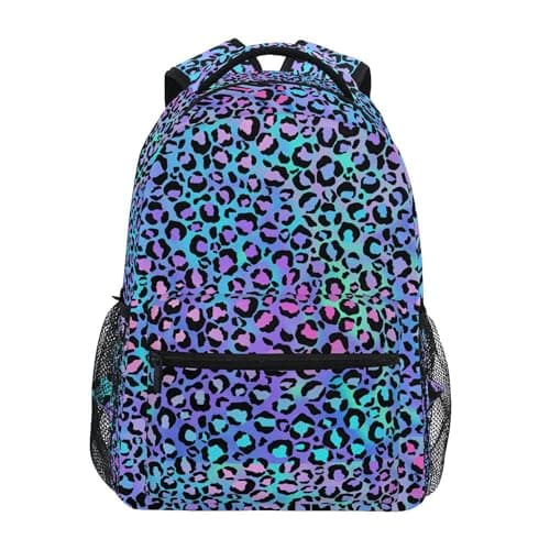 Image of Children's Backpack, Schoolbag Bright Neon Gradient Leopard Large Capacity Students Bookbag Rucksack Knapsack for Boys Girls Adults Teen