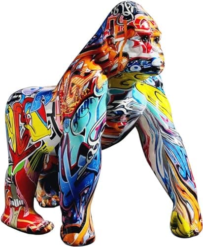 Image of EdirFtra Graffiti Gorilla Statue, King Kong Statue, Animals in Resin Decorative Statues,27.5 * 29 * 16cm