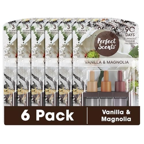 Image of Perfect Scents 6 x 3 Scents Refill Air Freshener - Compatible with 3volution Vanilla and Magnolia 360ml, Brown