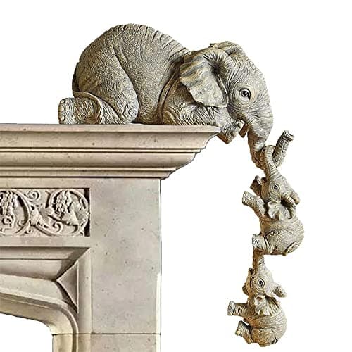 Image of LSLANSOON Elephant Shelf Sitter - Mother and 2 Baby Elephants, Hand-Painted Resin Collectible Figurines for Home Decor Gift